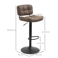 Set 2 Sgabelli Bar Moderni e Girevoli con Schienale e Poggiapiedi, Sgabelli da Cucina con Altezza Regolabile, Rivestimento Pelle PU e Imbottitura, 41.5x45x85-107cm