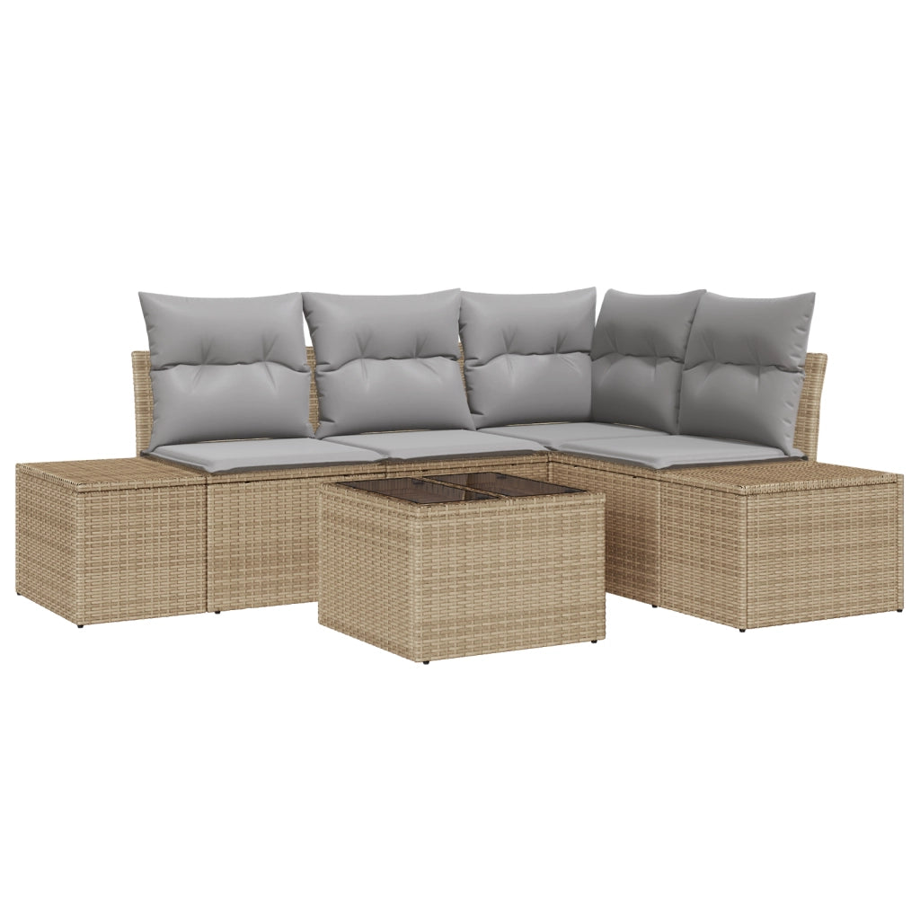Set di Divani da Giardino con Cuscini Neri in Rattan Piatto