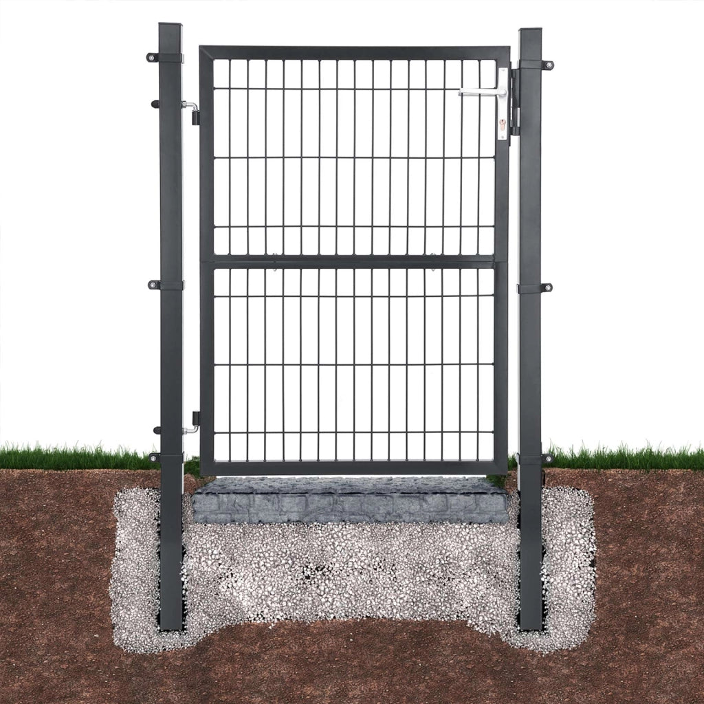 Cancello in acciaio zincato Cancello per recinzione Cancello da giardino Robusto e durevole con maniglia di bloccaggio e chiave di qualità 106 x 125 cm (L x A) Grigio 12_0001943
