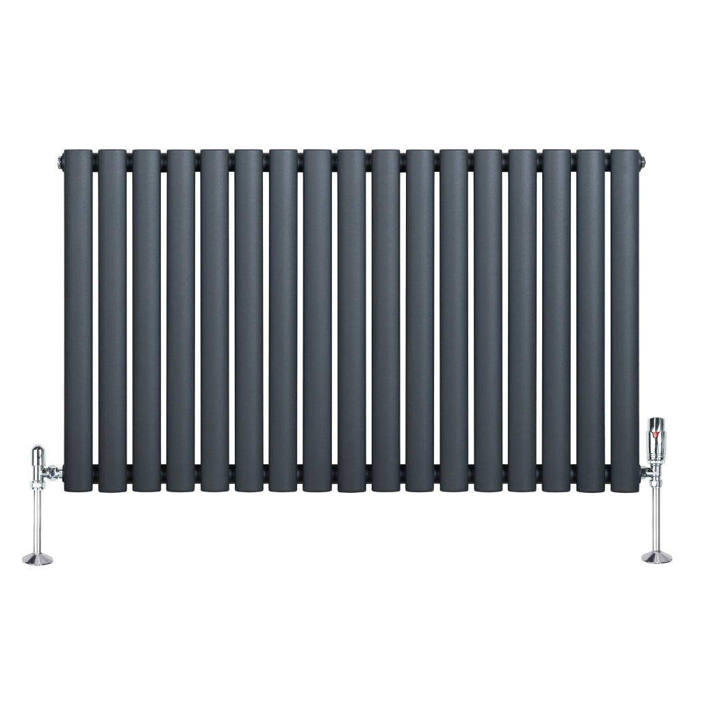 Radiatore Orizzontale Ovale 600x1020mm Grigio Antracite con Valvole TRV