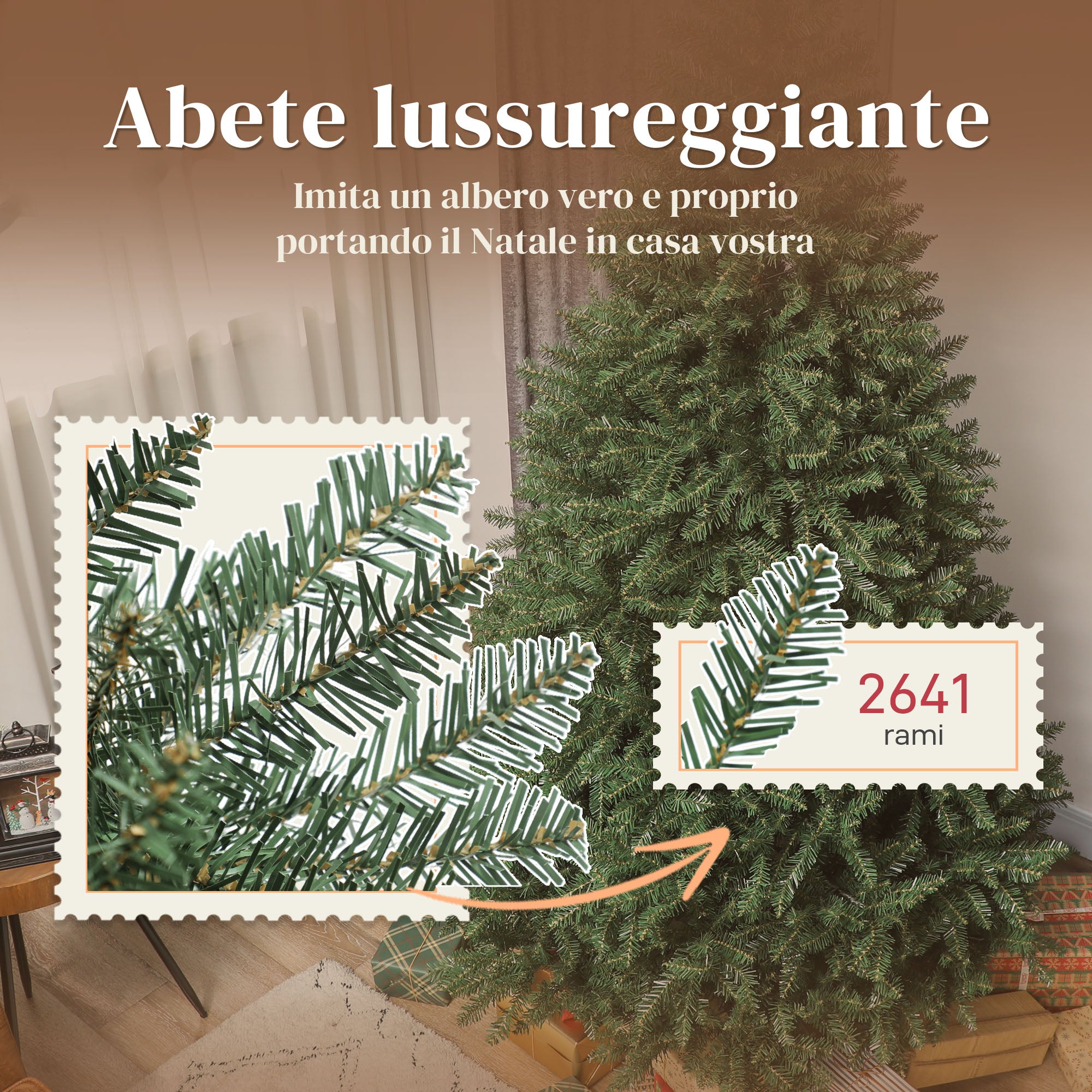Albero di Natale Artificiale  210 cm 2641 Rami a Cerniera e Base in Metallo Verde
