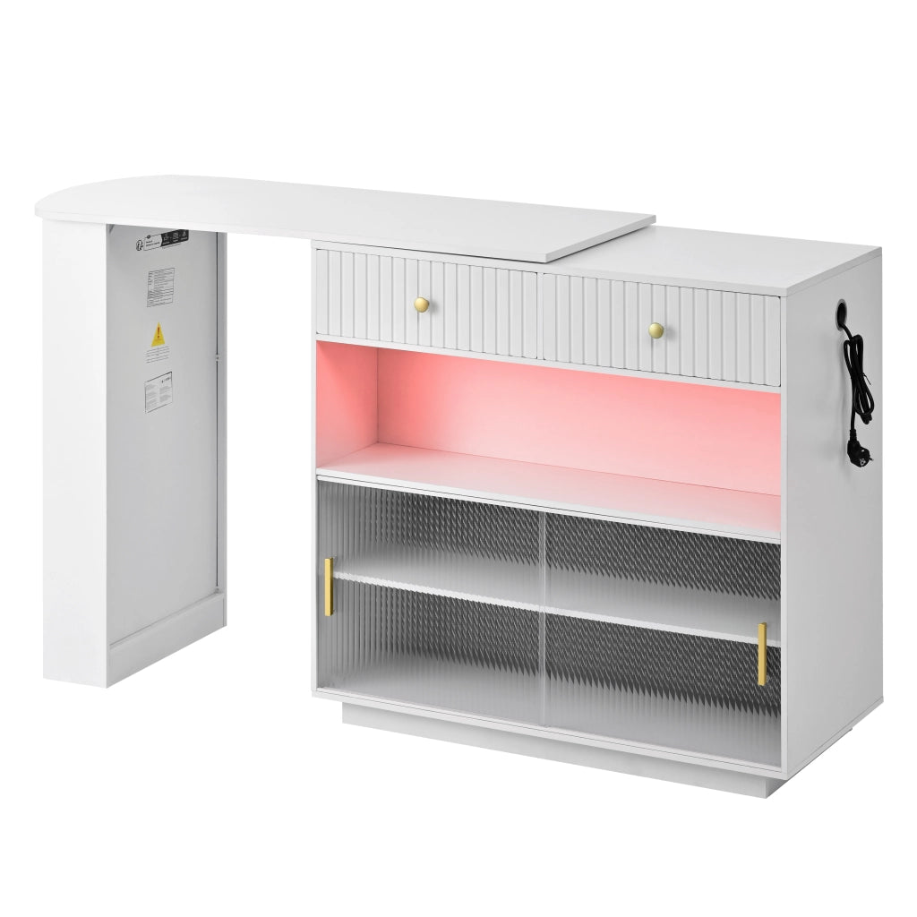 Mobile Bar Estensibile e Girevole con Vani Contenitori; LED e Porte USB e Type C per Cucina; MDF; Bianco; 120 x 50 x 95;5 cm