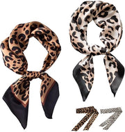 Set di sciarpe in seta da 2 pezzi - Dimensioni 70 x 70 cm - Sciarpe lunghe da donna 4 pezzi 90 cm - Disegno leopardo - Foulard/Sciarpa per collo - Accessorio alla moda