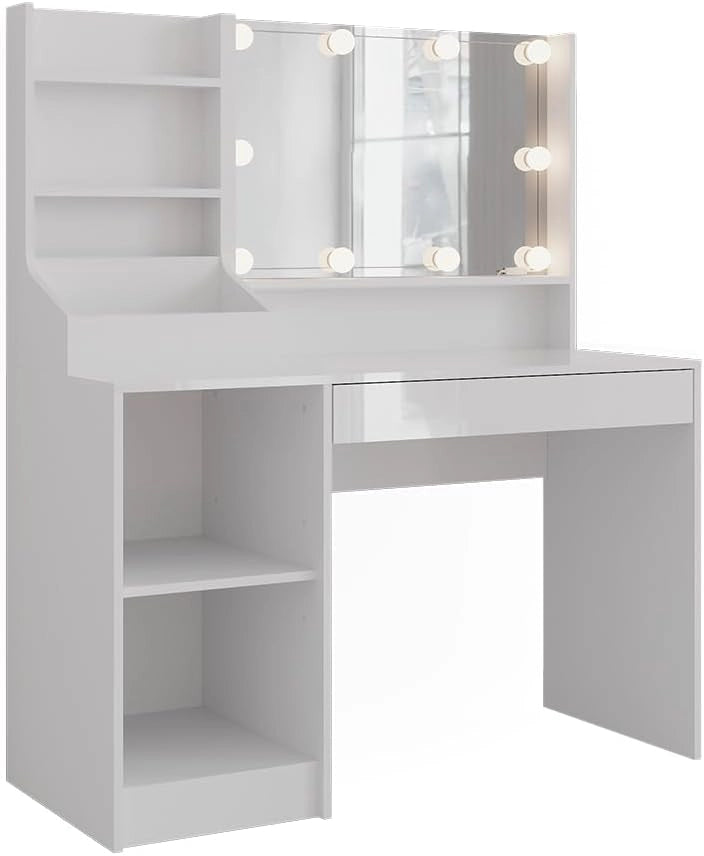 Tavolo da toeletta Sherry, Bianco/bianco lucido, 119.8 cm 4 parti