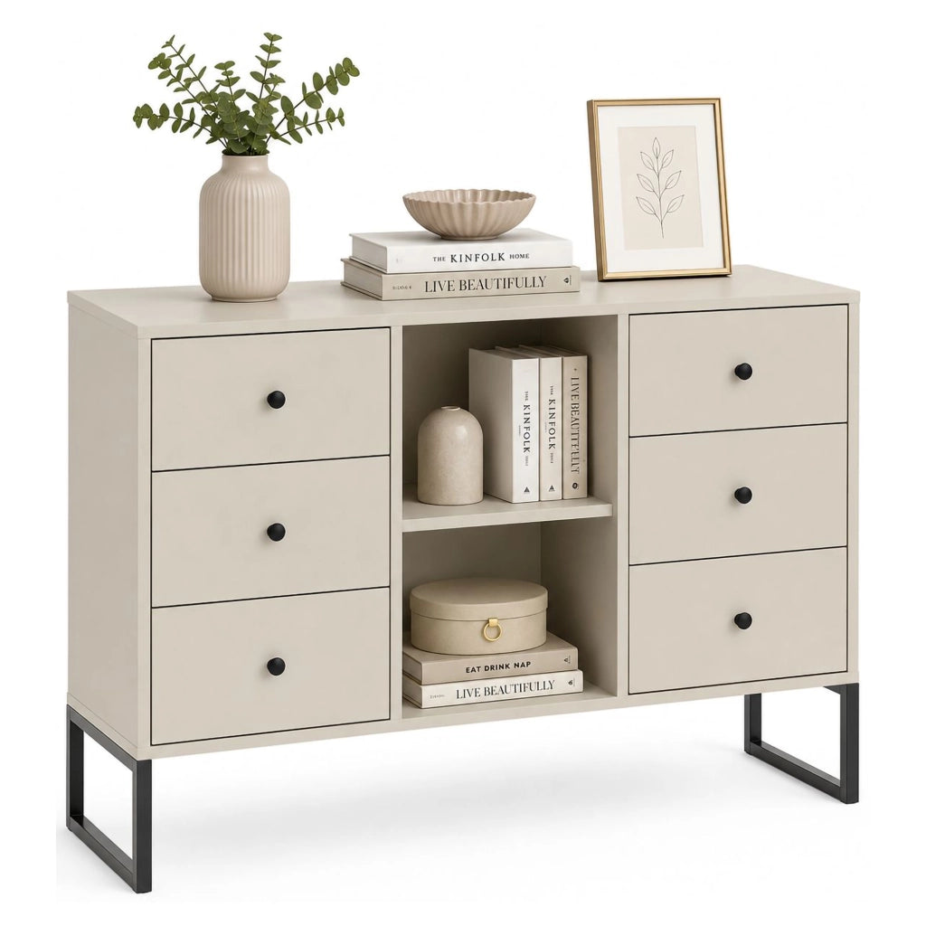 Madia Lerata, Credenza 6 Cassetti, 112x33x82h cm Beige Cashmere