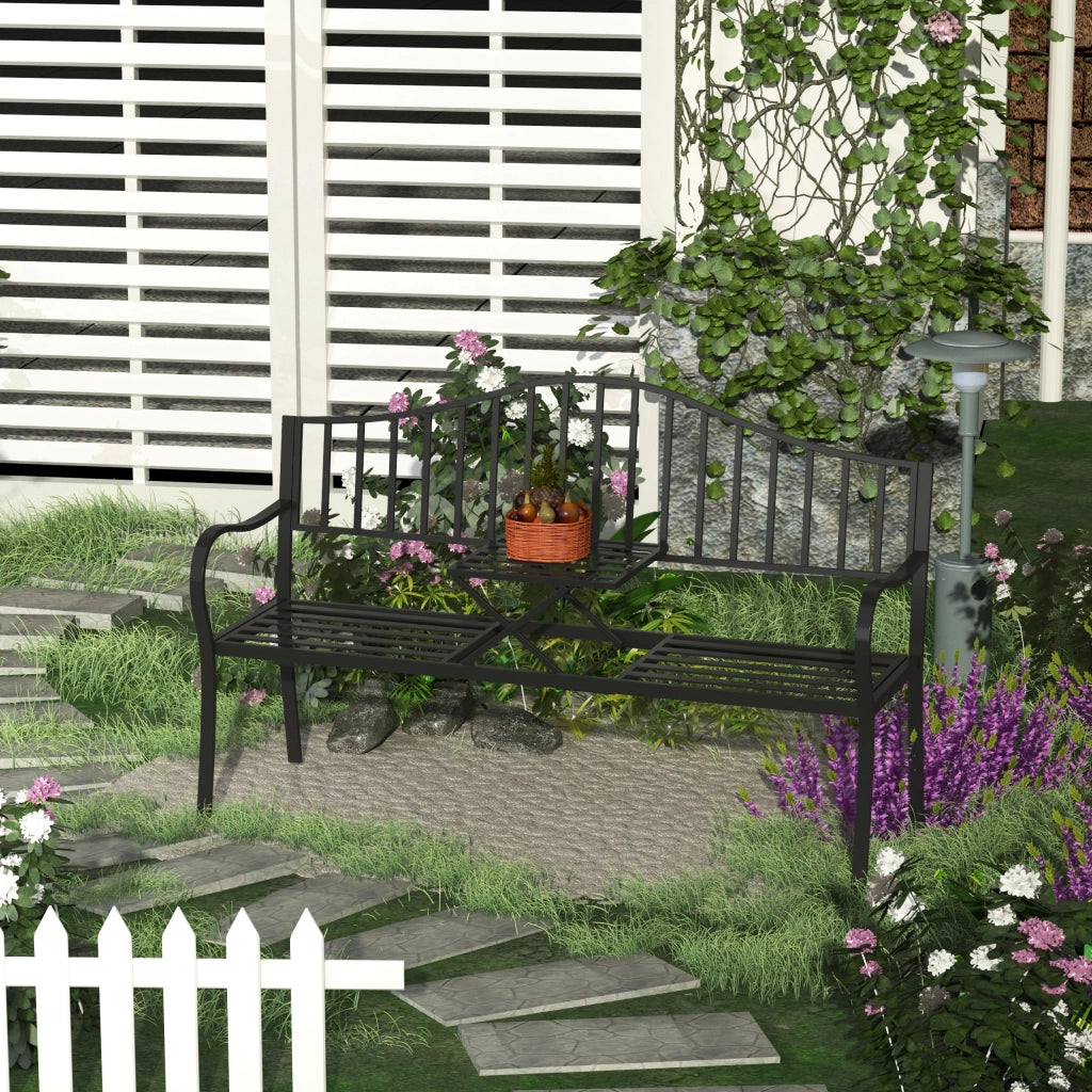 Panchina da Giardino con Tavolino Estensibile 2 Posti ¨C zephmum ¨C Nero Metallo