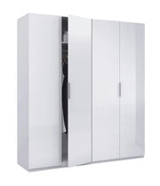 Guardaroba Aram, Armadio per camera da letto a 4 ante battenti, Mobile con 2 ripiani e barra appendiabiti, cm 180x52h200, Bianco