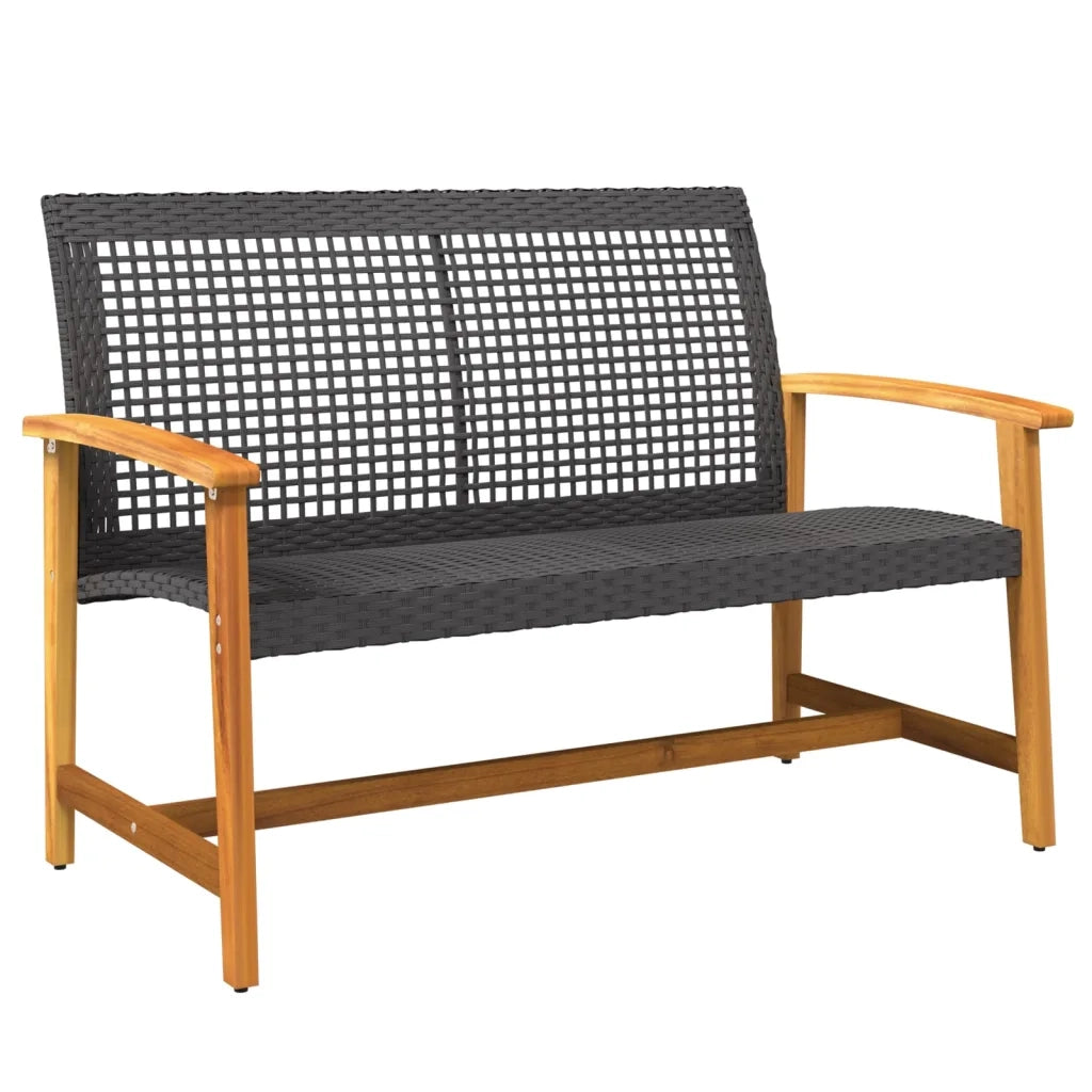 Panca da Giardino-Sgabello-Panca da esterno Nera 112 cm in Polyrattan e Legno di Acacia
