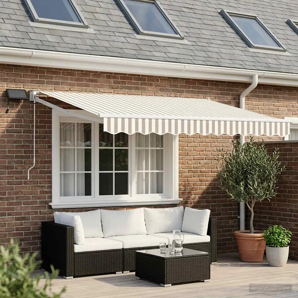 Tenda retrattile manuale con LED Grigio chiaro e bianco 3425700