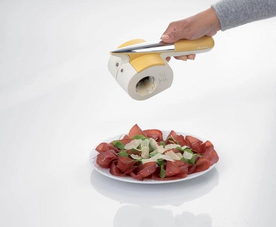 Raspatore elettrico acqua resistente caricabile a batteria - ideale per formaggi duri - 2 rulli in acciaio inossidabile - bianco/giallo - gratì - raspatore - elettrico - masticatore di formaggio caricabile