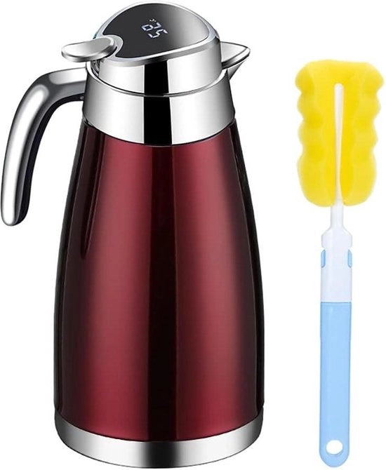 Karaf a Vaso Termico per Caffè con Display di Temperatura in Acciaio Inossidabile, Doppio Strato di Vetro a Vuoto e Isolamento, Riscalda per 48h e Raffredda per 24h - Rosso