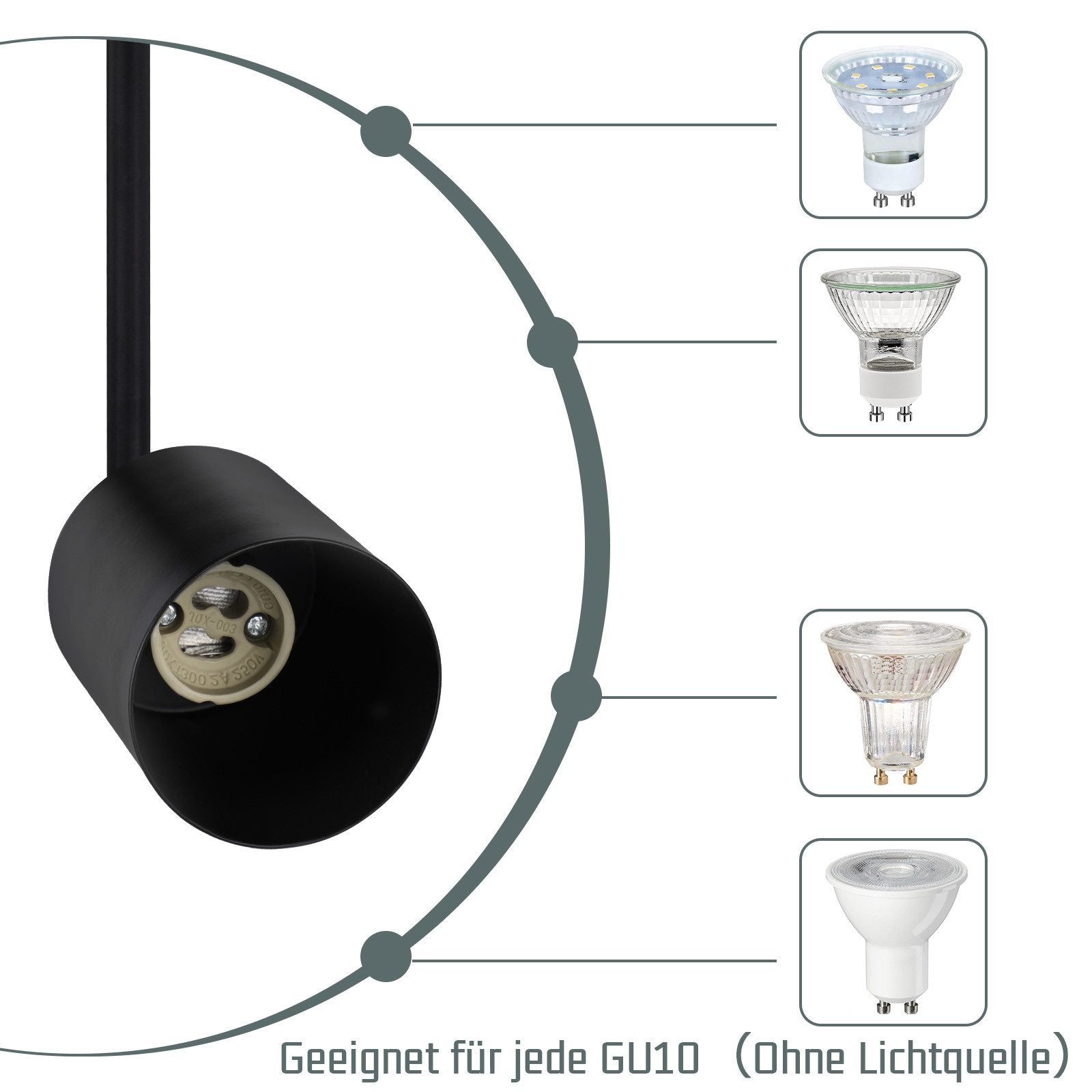 ZMH Lampada da soffitto nera 4 faretti LED GU10 orientabili 350° plafoniera per cucina