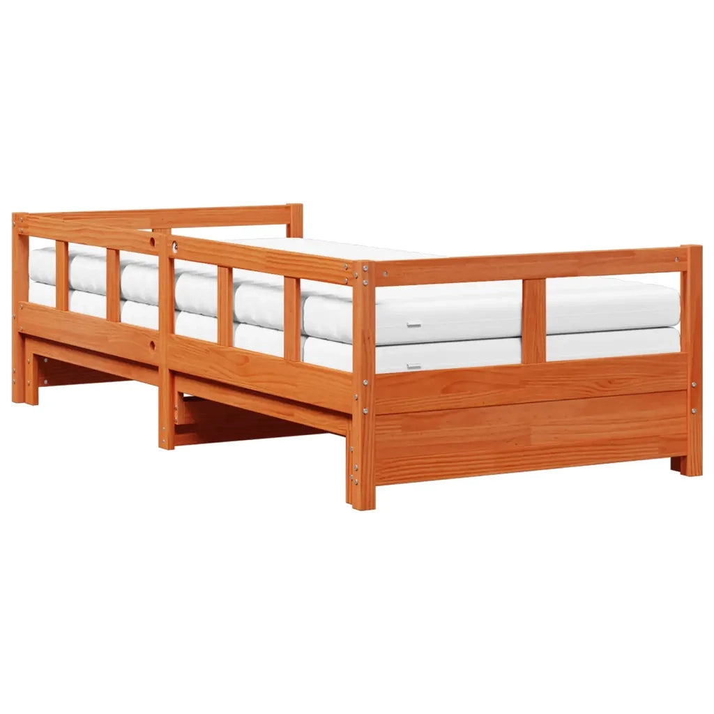 Divano Letto con Rotelle e Materasso Marrone Cera 90x190cm Pino 3321046