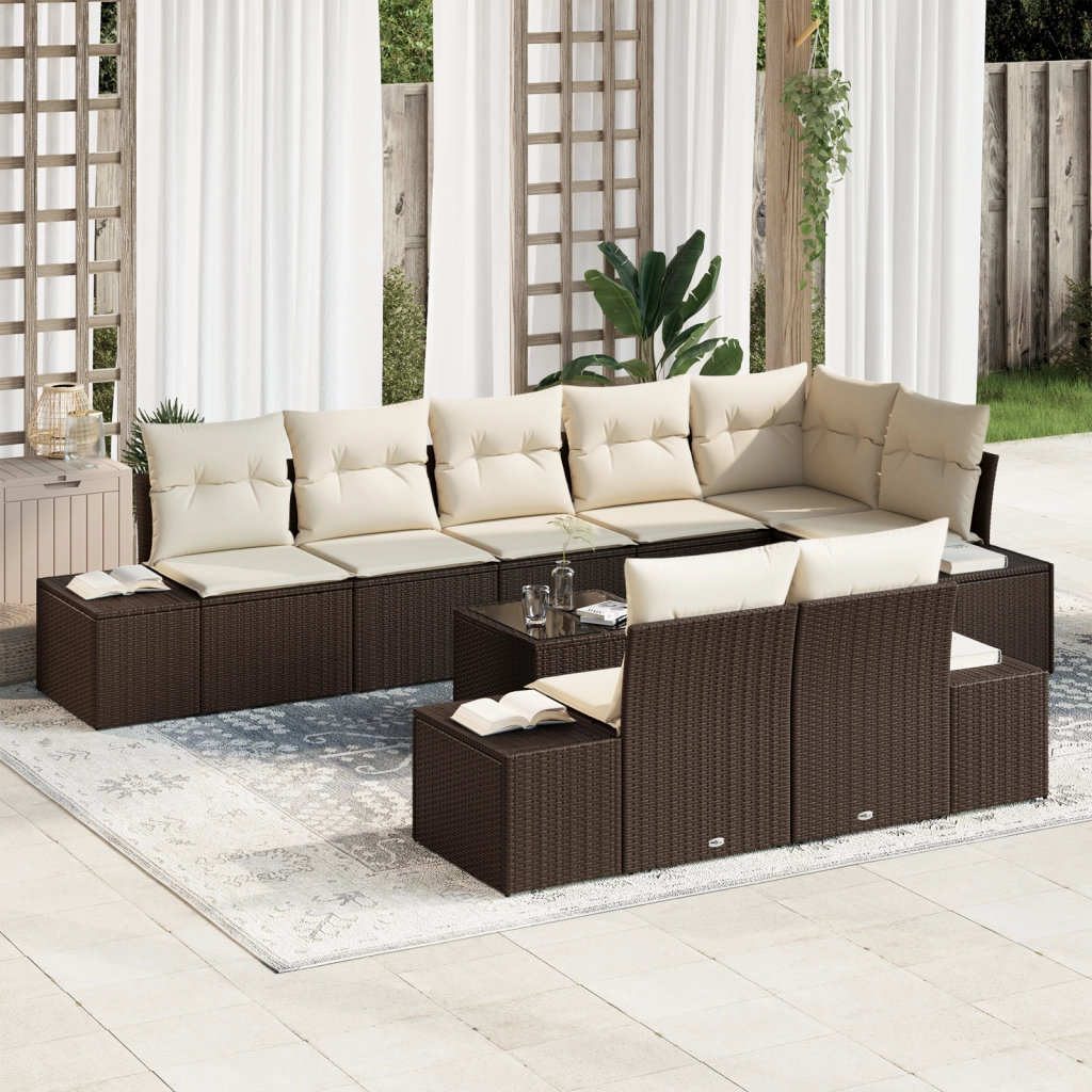 Set Divano da Giardino 8 Pezzi con Cuscini Grigi in Rattan Polietilene