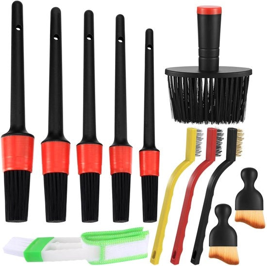 Set di spazzole per dettaglio auto, 12 pezzi, set di spazzole per pulizia auto, spazzola morbida per interno ed esterno, set di spazzole per pulizia auto per dashboard e auto
