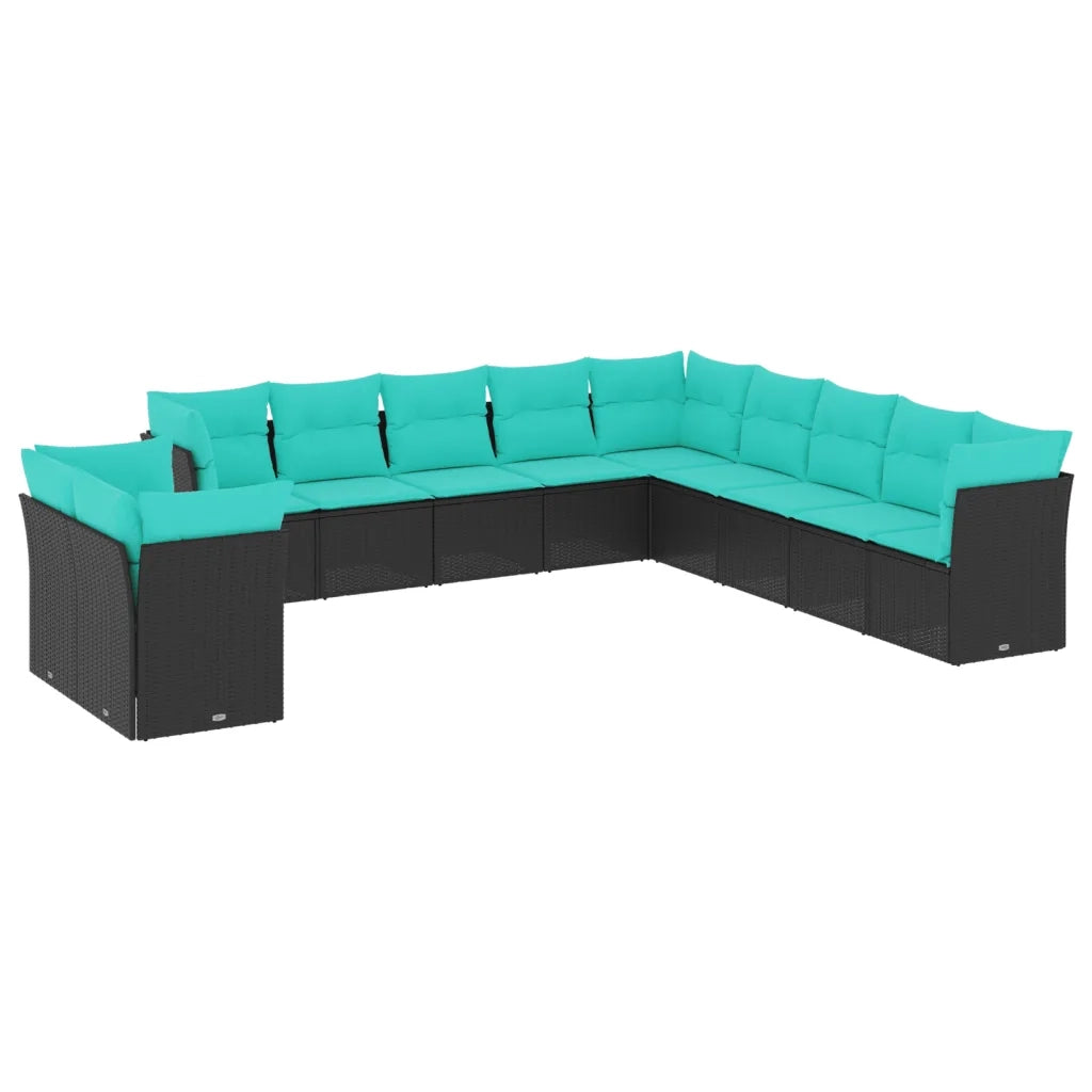 Set Divani da Giardino 11 pz con Cuscini Nero in Polyrattan 3217877