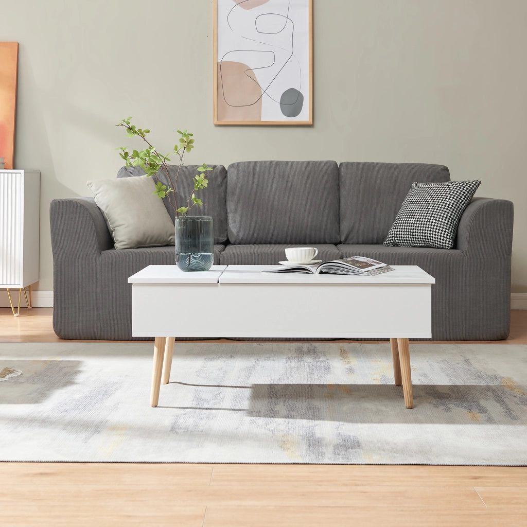 Tavolino da Salotto Flesen con Piano Sollevabile e Scomparti 92 x 52 x 41 cm - Bianco [en.casa]