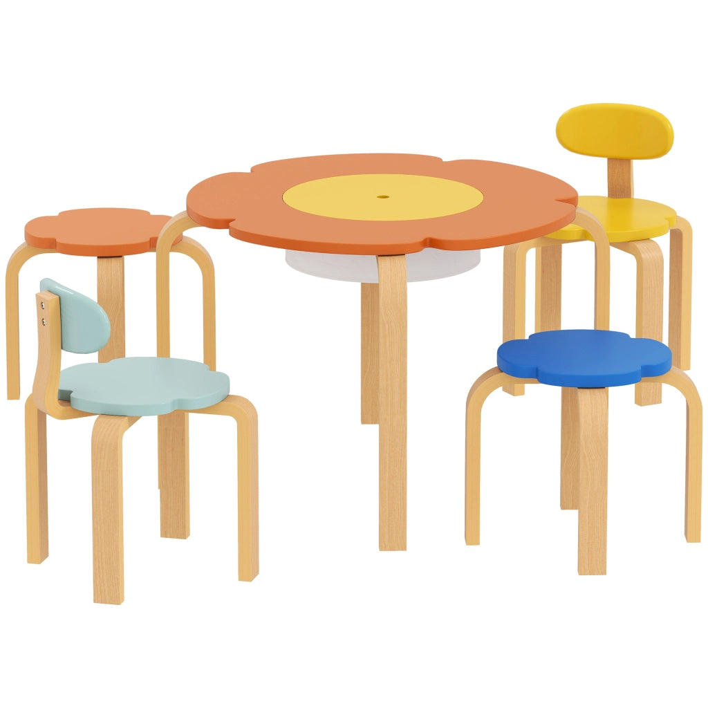 Set tavolo e sedie per bambini 5 pezzi ¨C zephmum ¨C Legno colorato con tasche di stoccaggio