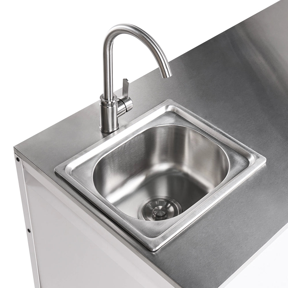 Mobile da cucina da esterno bianco in acciaio inossidabile a 3 ante con piano superiore Cucina da giardino Sala da pranzo