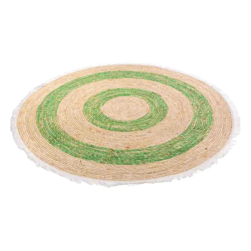 Tappeto verde in fibra naturale intrecciato a mano d120x1h