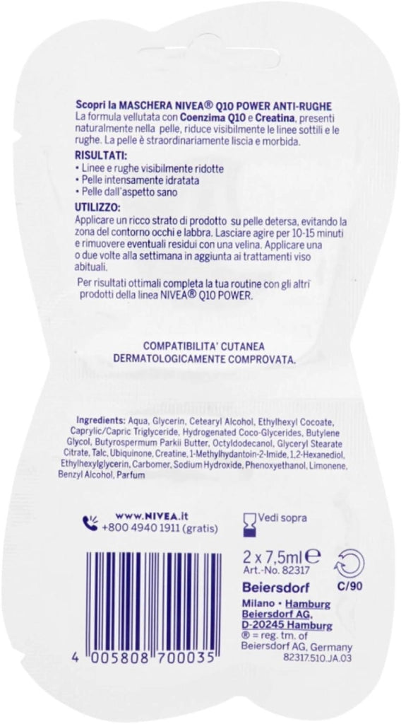 NIVEA MASCHERA VISO ANTIRUGHE Q10 2 DOSI DA 7,5 ML L'UNA