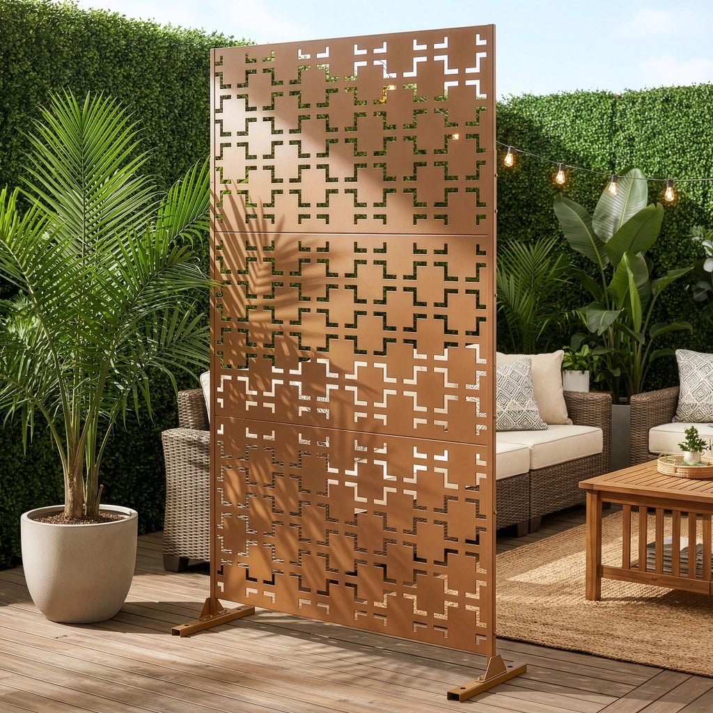 Pannello Divisorio Basciano Struttura Traforata in Acciaio 180 x 90 cm - Marrone casa.pro