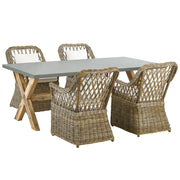 Set da pranzo da giardino Tavolo in cemento naturale 4 sedie in vimini in rattan con cuscini in cotone