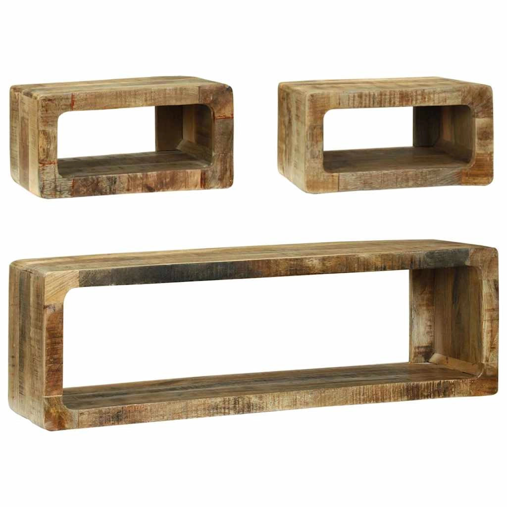 Set di 3 mobili TV modulari 100 x 30 x 32 cm con contenitore e ripiano stile contemporaneo realizzati in legno massello di mango marrone 02_0058074