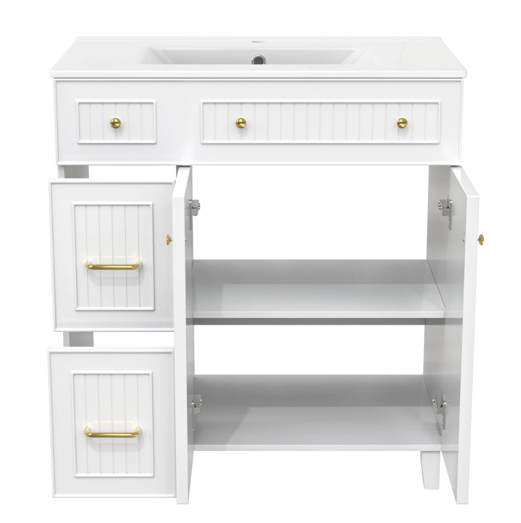 Mobile lavabo da bagno con lavabo in ceramica e gambe in legno