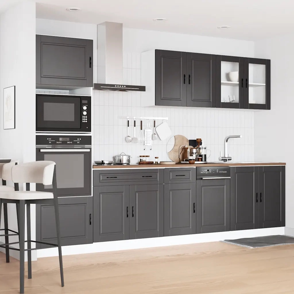 Set Mobili da Cucina 7 pz Porto Neri Legno Multistrato 3314752