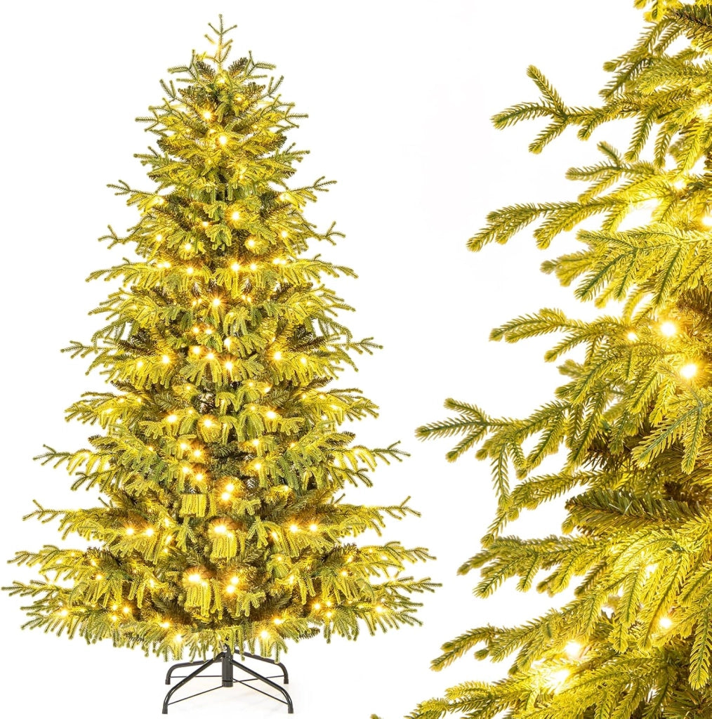 Albero di Natale 180 cm, Albero di Natale Pre-illuminato con 270 Luci LED Bianco Caldo, 746 Punte di Rami & Base in Metallo Pieghevole, Decorazione Natalizia (180 cm)