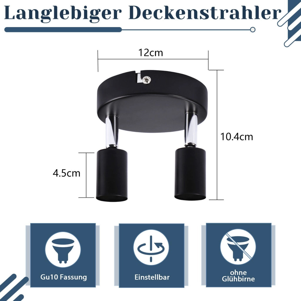 ZMH Faretto da soffitto neri 2 luci GU10 moderni rotondi orientabili 350° per camera letto soggiorno senza lampadina