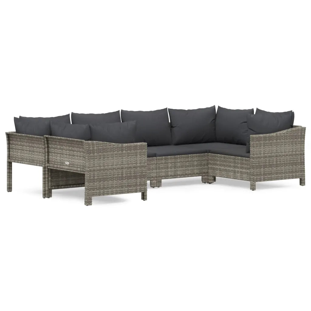 Set Divani da Giardino 6 pz con Cuscini in Polyrattan Grigiocod mxl 76650