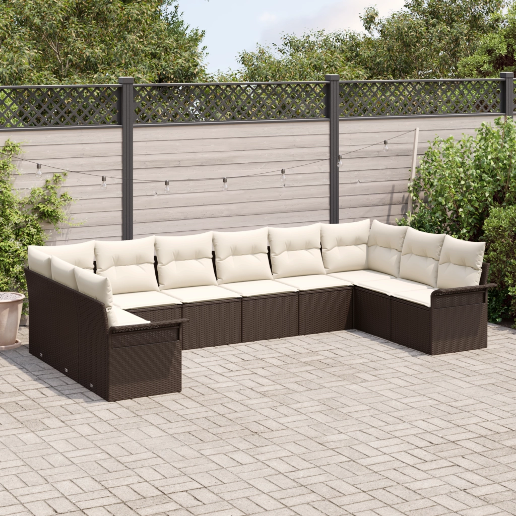 Set Divano da Giardino 10 Pezzi con Cuscini in Rattan Polyrattan Marrone