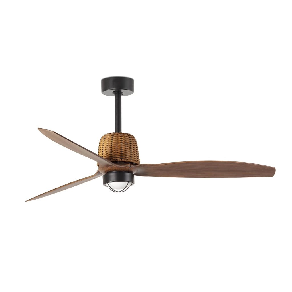 FARO Ventilatore da soffitto DC Ø1280 mm 6 velocita funzione inversa compatibile TUYA pale finitura noce Nero Opaco Acciaio FARO-33435WT1N