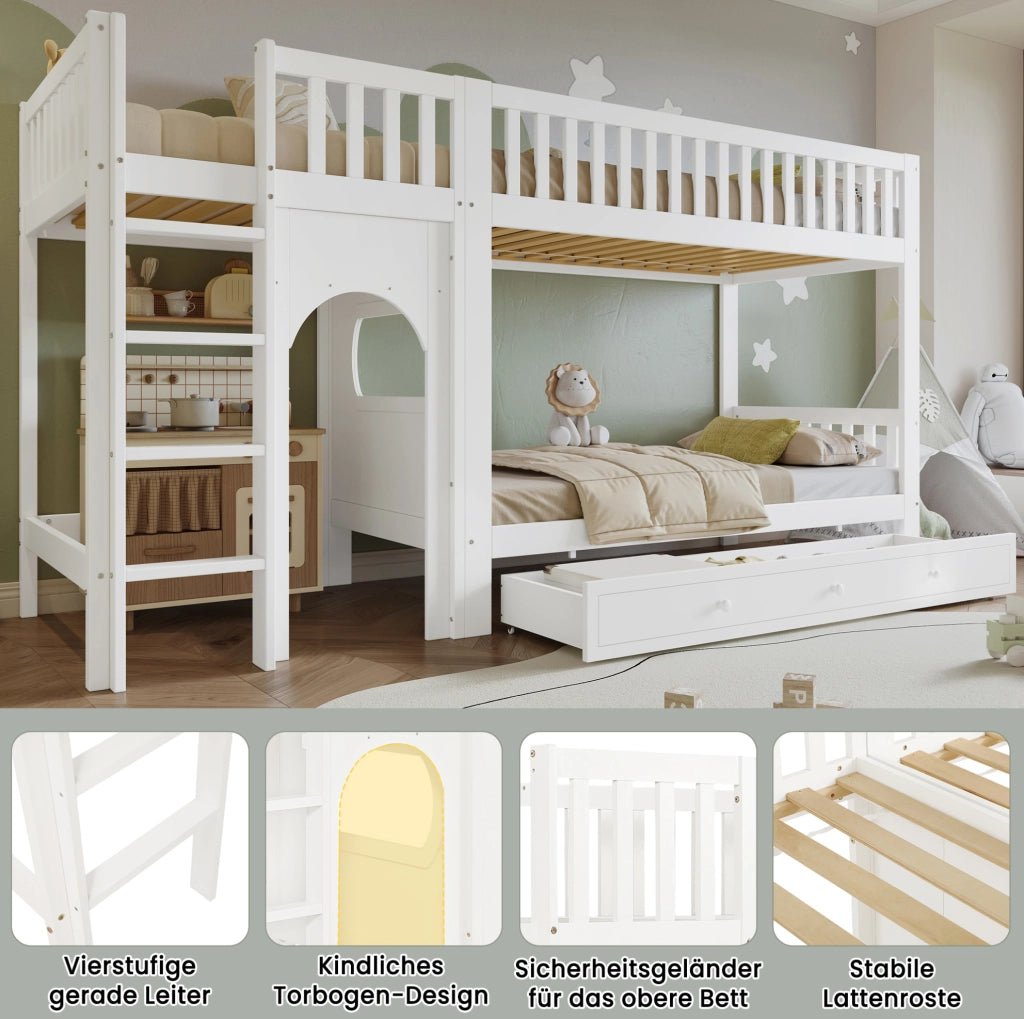 Letto a castello per bambini bianco/naturale 90x200 cm