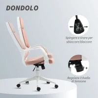 Sedia da Ufficio in Tessuto con Dondolo, Altezza Regolabile e Seduta Girevole, 63x63x117-127 cm, Rosa