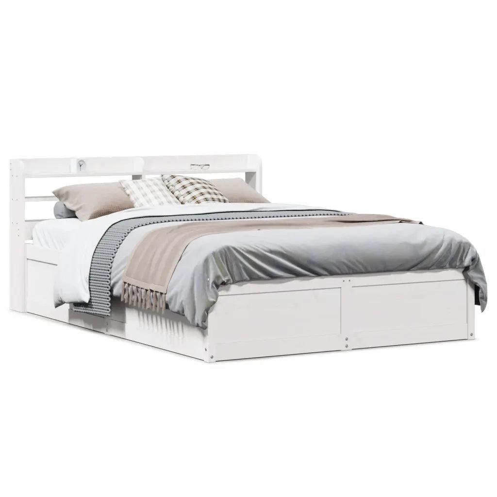Giroletto con Testiera-Struttura Letto con testiera Bianco 135x190 cm Legno Massello di Pino 674490