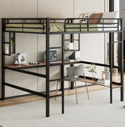 Letto a soppalco in metallo con scrivania e libreria 140x200 cm