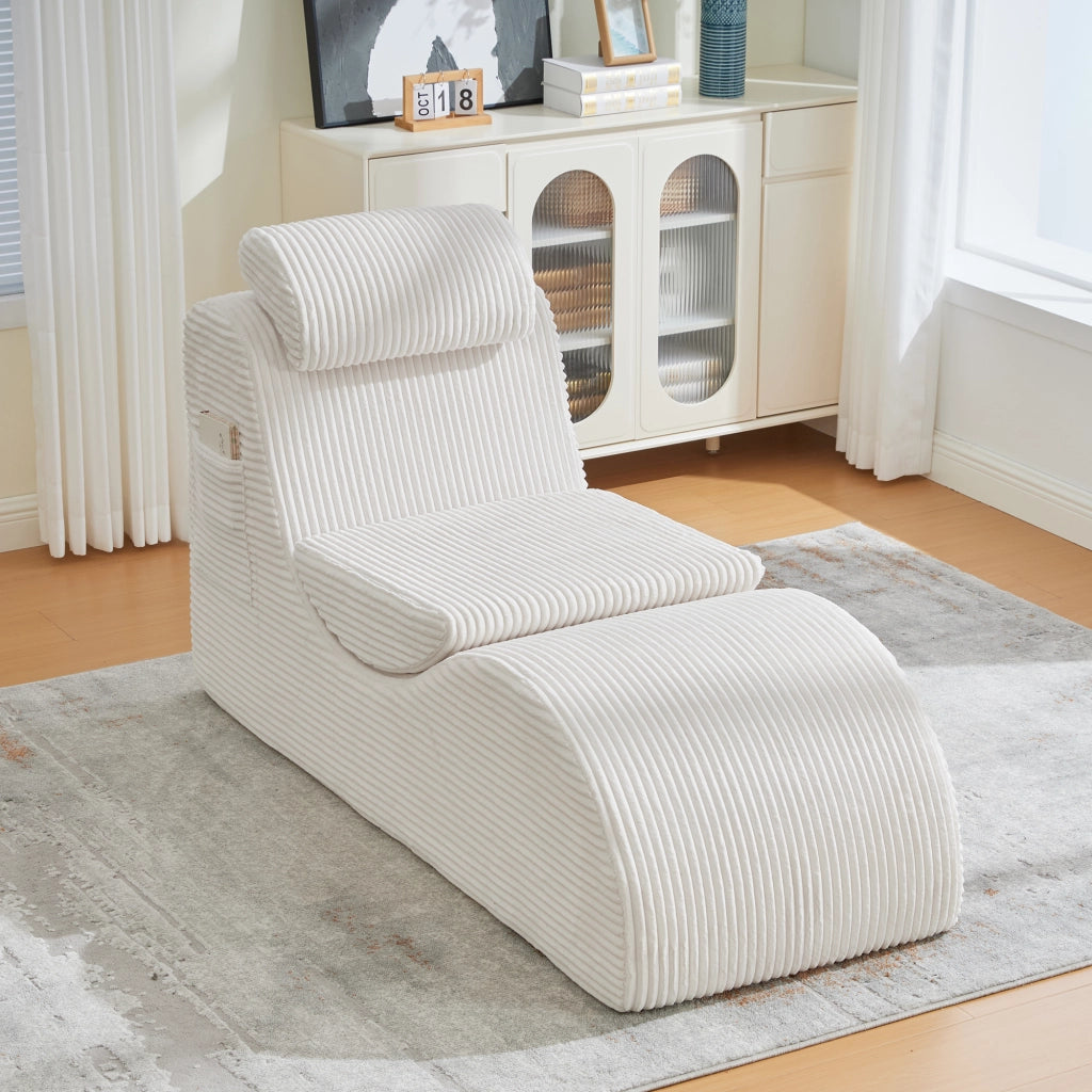 Poltrona singola moderna con cuscino rimovibile e tasca laterale; 160x66x90 cm; beige