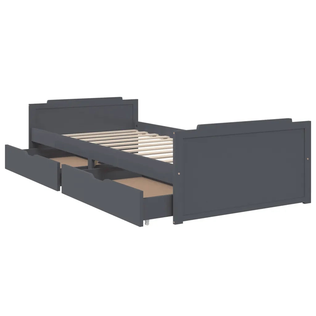 Letto da camera | Giroletto Cassetti Grigio Scuro Legno Massello di Pino 90x200cm