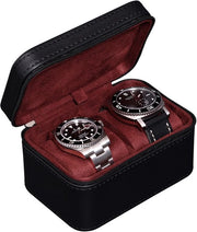 Borsa per orologi per uomini per 2 orologi, copertura compatta in pelle PU con interno in micro-suede, adatta per orologi e smartwatch fino a 55 mm (nero/rosso)