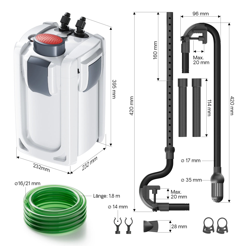 HW-702A Filtro esterno per acquari fino a 400 litri, con pompa 1.000 l/h a 45W, filtro a 3 stadi con mezzi e spugne filtranti inclusi