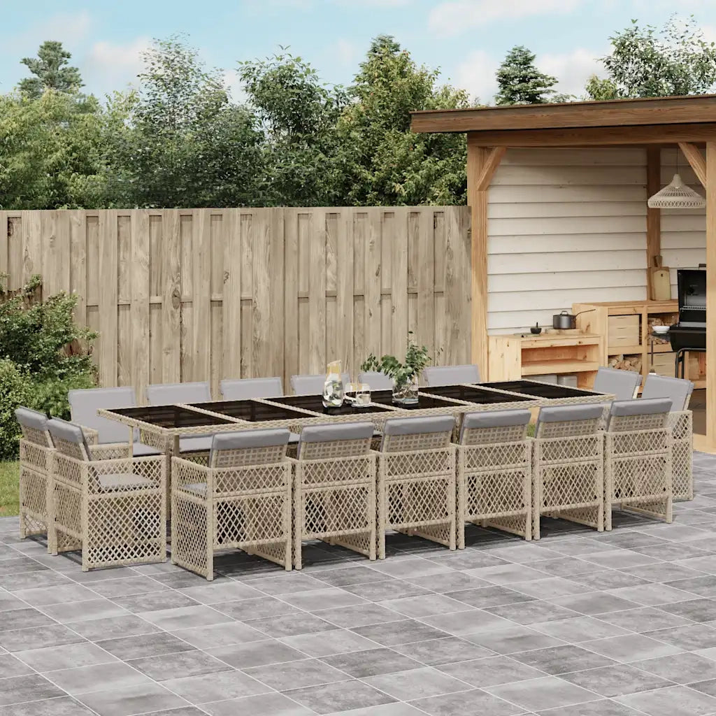 vidaXL Set Pranzo da Giardino 17 pz con Cuscini Beige Misto Polyrattan