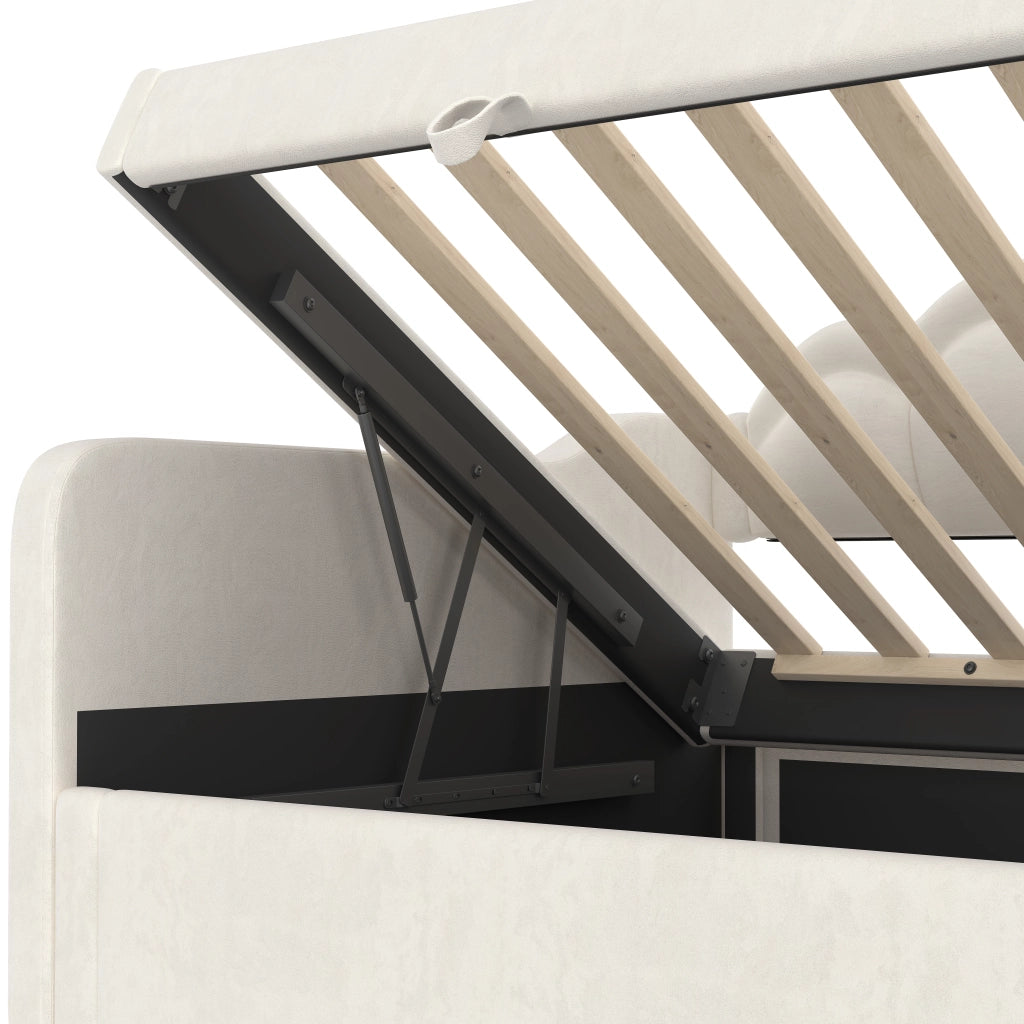 DESMIU Letto divano 90 × 200 cm 1 posto con vano contenitore, LED regolabile, senza materasso, in velluto, beige