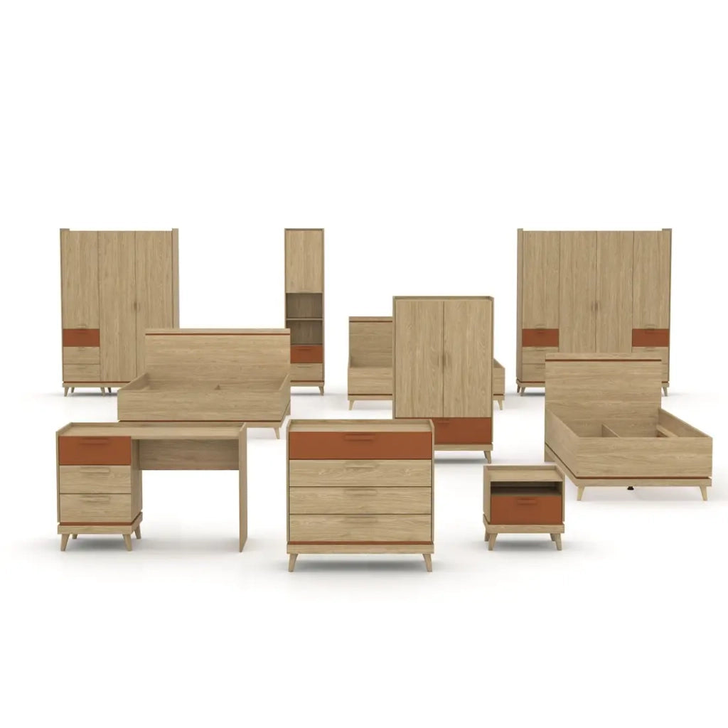 Letto NOKI – 180x200 cm rovere chiaro e moka – Stile scandinavo senza rete