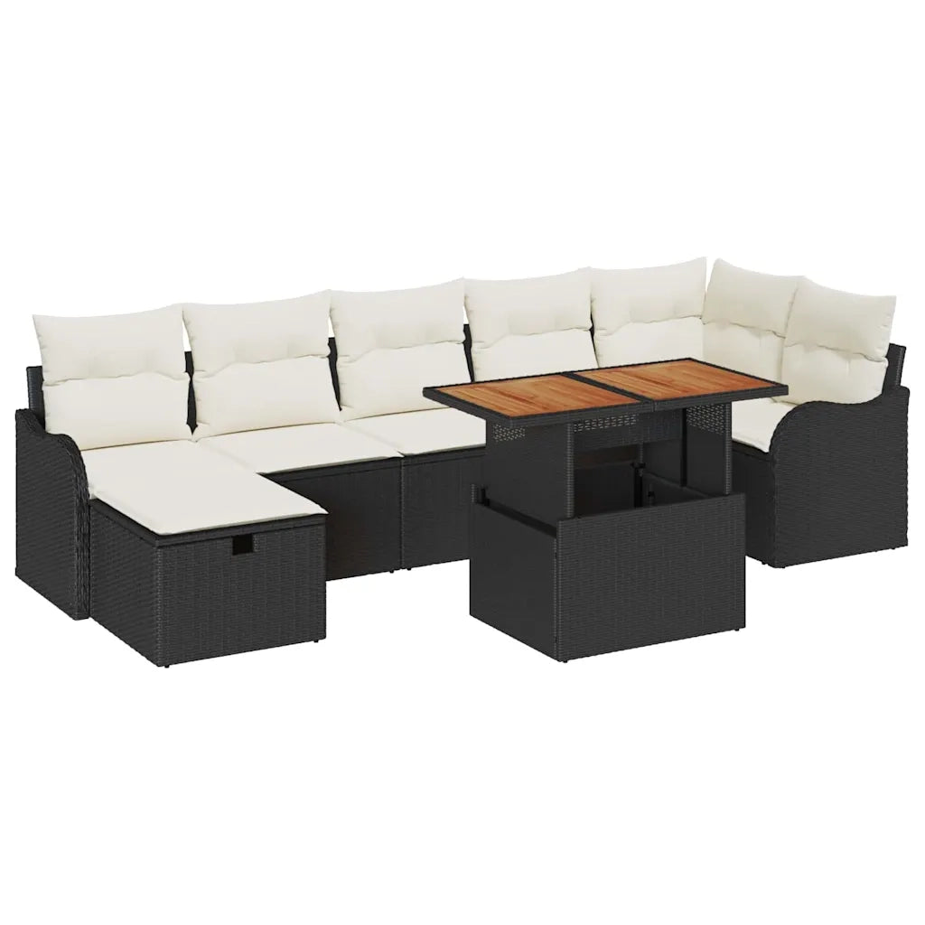 Set Divano da Giardino con archiviazione 8 pcs Nero Poly Rattan
