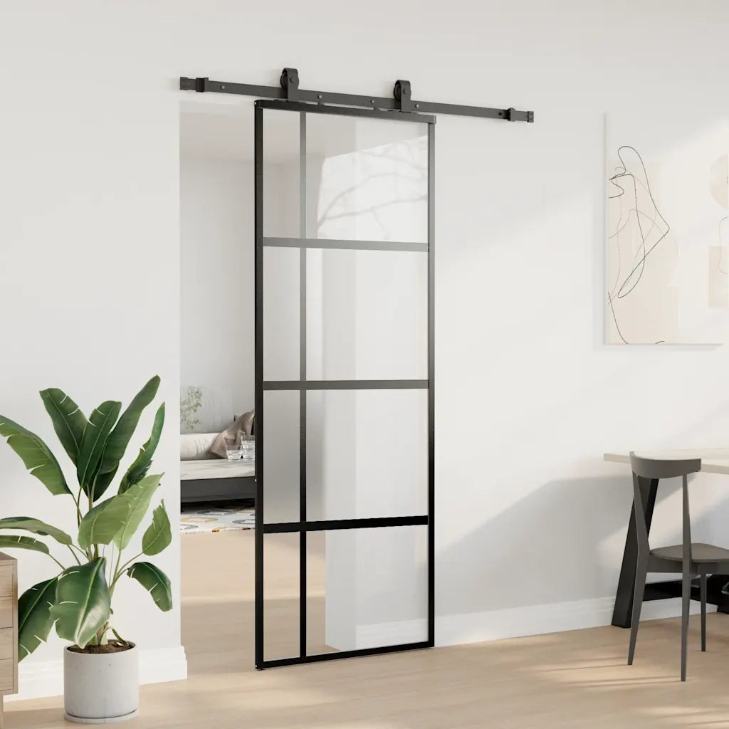 Porta Scorrevole Set Ferramenta Nera 76x205 cm Vetro Temperato 3375920
