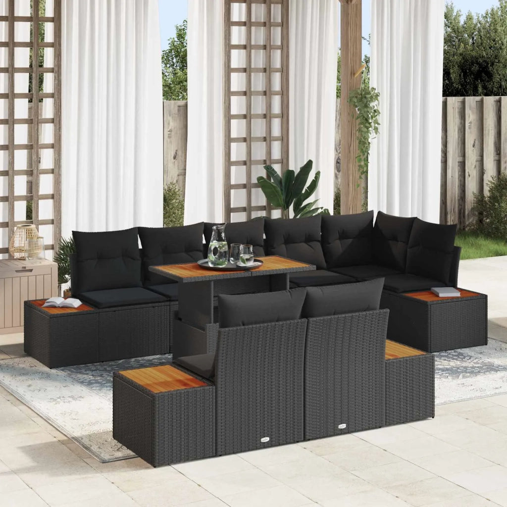 Set Divano da Giardino con archiviazione 9 pcs Nero Poly Rattan 3358817