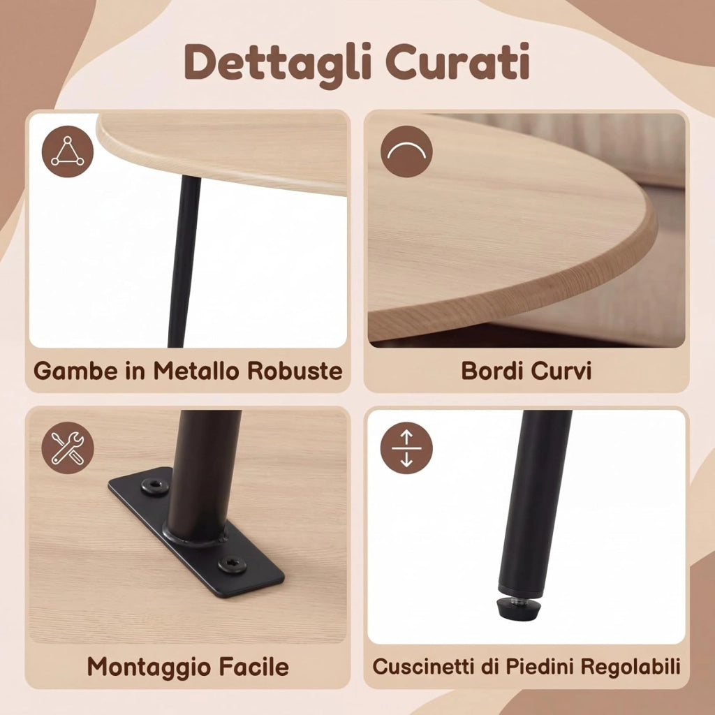 Tavolino da Caffè Mid-Century Moderno, Tavolino d'Accento Ovale Irregolare con Gambe in Metallo, Tavolino Compatto per Soggiorno, Ufficio Domestico, Angolo Lettura, Facile da Montare (Naturale)